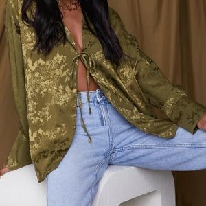 12th Tribe Willow Olive Jacquard Tie Top